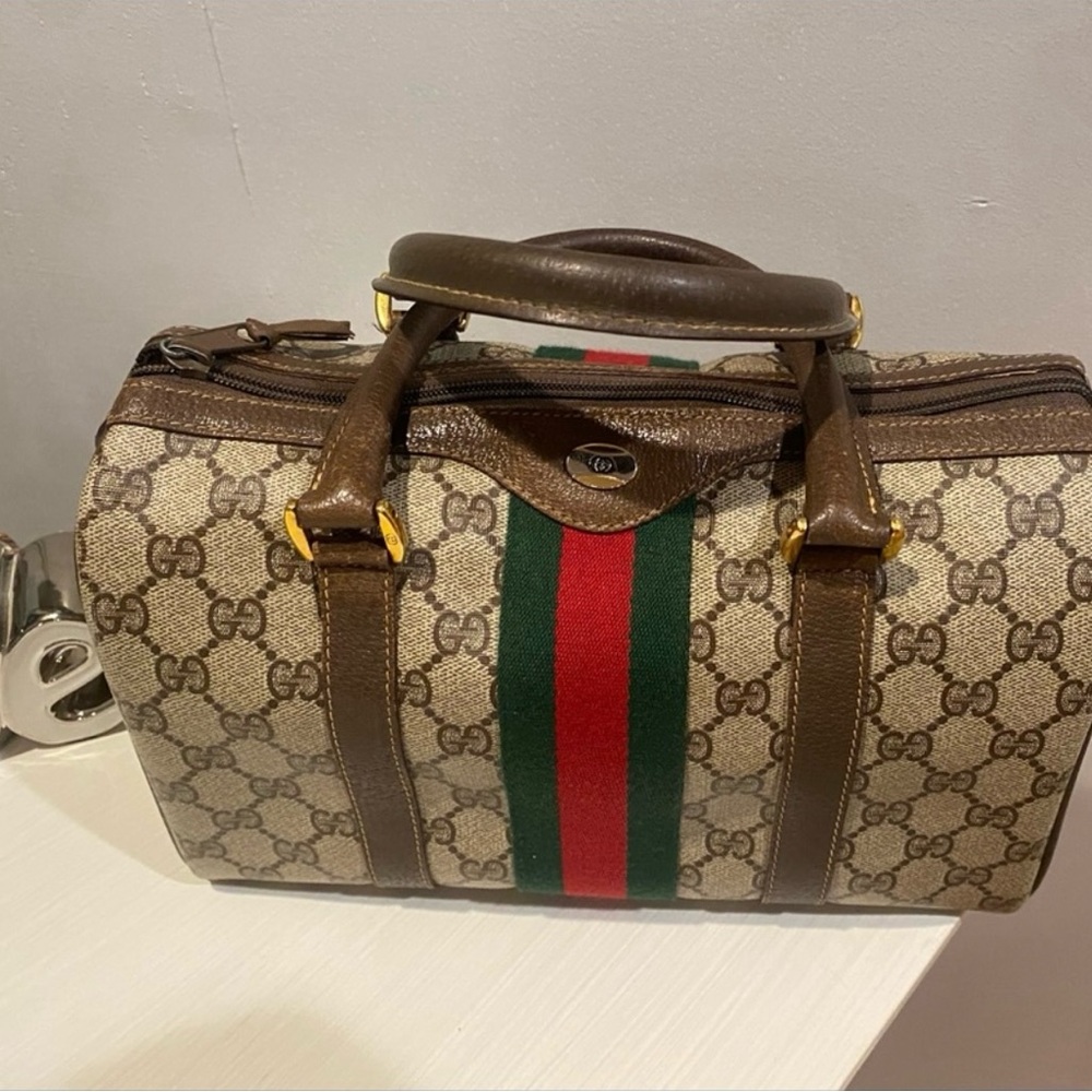 Gucci Brown and Green Satchel Handbag  with Signature Webbing 🌷👜🌷 - Picture 4 of 12